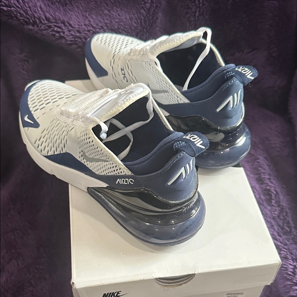 Nike Air Max 270 White and Navy Men's Sneakers - Picture 2 of 5
